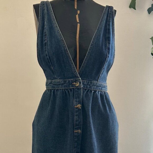 Denim Plunge Pinafore Dress - Picture 2 of 5
